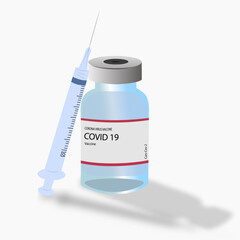 Covid-19 CoronaVirus Vaccine. Syringe and Vaccine Vector Illustration of Corona Virus COVID-19 Vaccine and Dose Bottle. Treatment for coronavirus covid-19. Isolated vector
