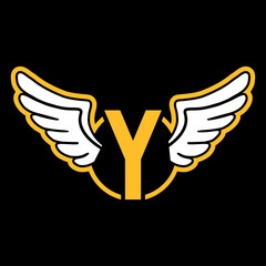 Y letter logo template with wings