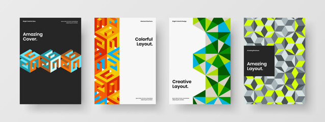 Obraz premium Unique geometric pattern front page illustration composition. Abstract handbill A4 design vector template bundle.