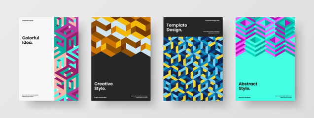 Fototapeta premium Multicolored mosaic tiles presentation layout set. Colorful booklet design vector illustration collection.