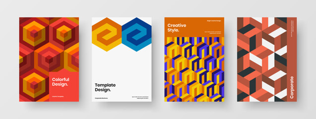 Fototapeta premium Original front page vector design layout bundle. Vivid geometric shapes annual report illustration composition.