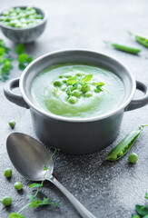 Fresh vegetable soup made of green peas