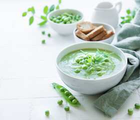 Fresh vegetable soup made of green peas