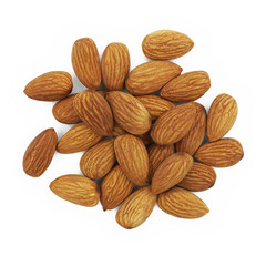 Almonds group, Isolated on white background, Top view