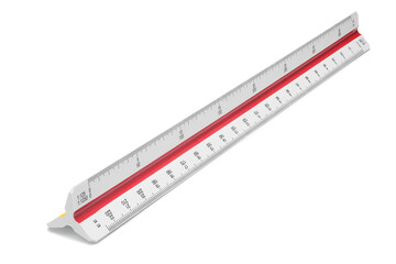 Triangle scale ruler on white ..