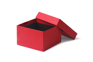 red empty packaging box with lid on white