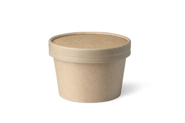 Brown paper cup with lid on white