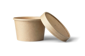 Brown paper cup with lid on white