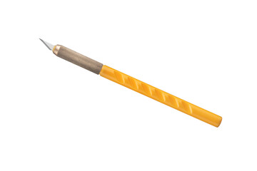 Yellow craft knife, utility knife on white background.