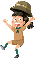 Happy girl scout cartoon character