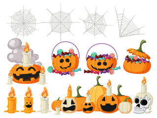 Halloween cartoon character and elements set
