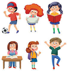 Children doing different activities set