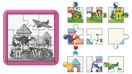 Obraz premium Children photo jigsaw puzzle game template