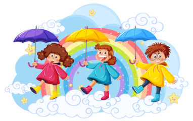 Children on cloud with rainbow