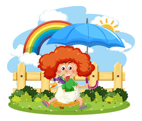 Obraz na płótnie Canvas Happy girl cartoon character with umbrella