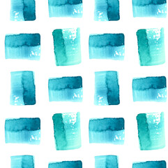Naklejka premium pattern of watercolor squares on an isolated background. watercolor blue squares 