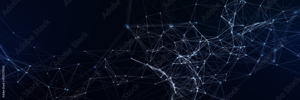 Aufkleber Abstract futuristic - technology with polygonal shapes on dark blue background. Design digital technology concept. 3d illustration.