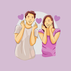 Boy and girl give love sign loves couples