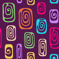 Abstract vector hand drawn tiles seamless pattern. Tiles with spiral curls. Repeating ornament. Colorful background. For wrapping, paper cover, textile, fabric, cloth.