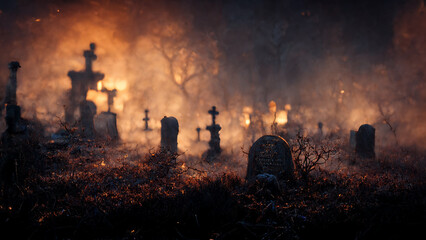 Fototapeta na wymiar Horror cemetery at night.Digital art