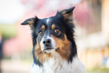 australian shepherd dog in the park in spring