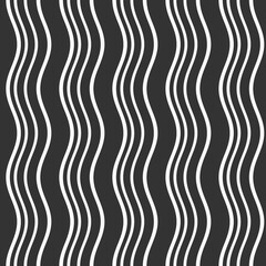 Seamless wavy striped striped vector pattern. Wavy lines, stripes. Flat design style. Black and white simple background.