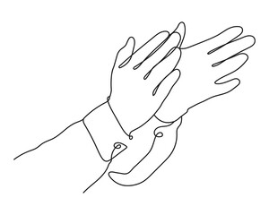 Continuous Line vector illustration of Hands. Hands Clapping, concept of Applause and acclaim. Vector Line art illustration isolated on white background.