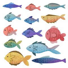Cute fish design illustration elements set collection