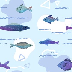 Cute fish undersea seamless pattern design illustration