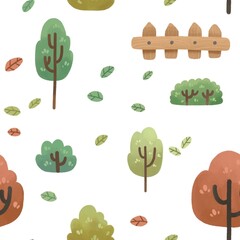Cute tree park seamless pattern design illustration kids element