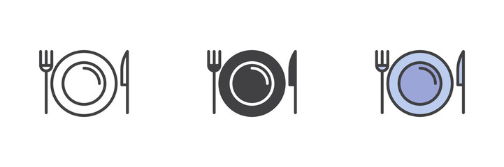 Plate fork and knife different style icon set