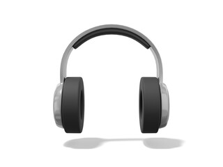 Realistic gray headphones on white background. Front view. 3d rendering.