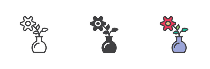 Flower vase different style icon set