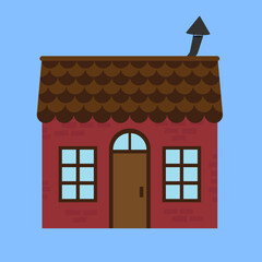 Red house with a tiled roof, illustration