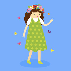 Girl in a sundress with a wreath on her head