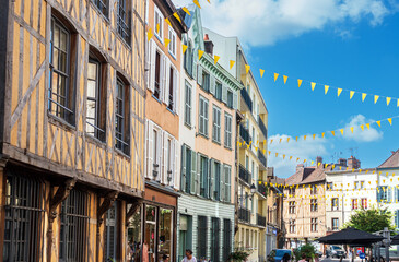 Troyes, FRANCE - August 20, 2022: Street view of downtown Troyes, France