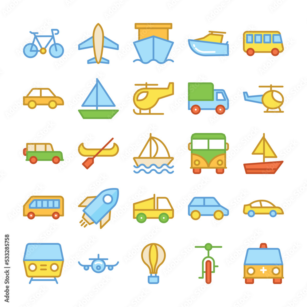 Sticker Transport Colored Vector Icons