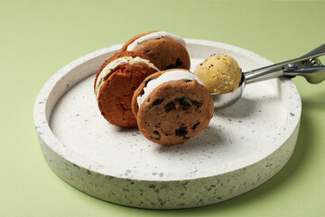 Concept of sweet food, tasty cookies with ice cream