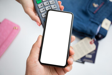 Man payment purchase for phone and pay pass online terminal