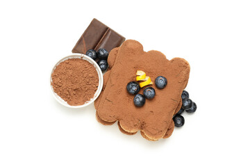 Concept of sweet food, tasty Tiramisu cake, isolated on white background