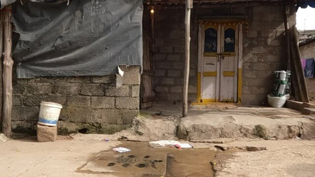 Door closed of house in slum area