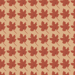 Leaves Pattern. Endless Background with maple leaf. Seamless red illustration with plants