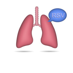 3D Realistic RSV Respiratory Syncytial Virus and lung icon isolated from white background.