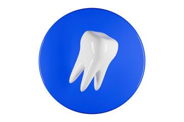 Whitening tooth on blue podium. Dental clinic 3d render logo.