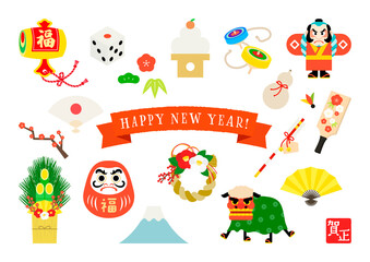 日本のお正月素材のイラストセット