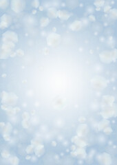 Vector Magical Glowing Background with Silver and Purple Falling Hexagon on Blue. Falling Snow. Glittery Confetti Frame. Christmas and New Year Design. Winter Sky with Bokeh Snowfall.