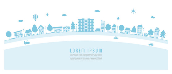 Simple cityscape vector illustration. scenery around an apartment building