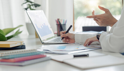Fototapeta premium Business people advisor, business people talking, planning analyze investment and marketing on tablet in office.
