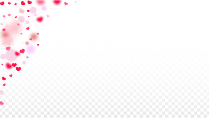 Hearts Confetti Falling Background. St. Valentine's Day pattern. Romantic Scattered Hearts Design Element. Love. Sweet Moment. Gift. Cute Element of Design for Sales or Celebration.