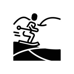 Black solid icon for ski skier